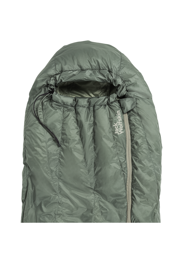 ATHMOS DOWN 5 195CM RDS picnic green LEFT Warm down sleeping bag for temperatures up to 5 JACK WOLFSKIN